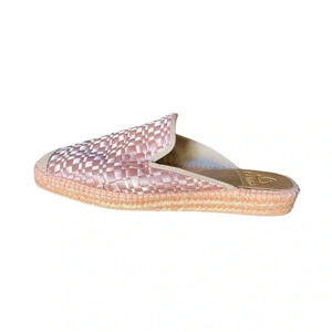 KANNA | Women’s Flat Espadrielle leather and Fabric Woven Slip On Mule Size 8.5